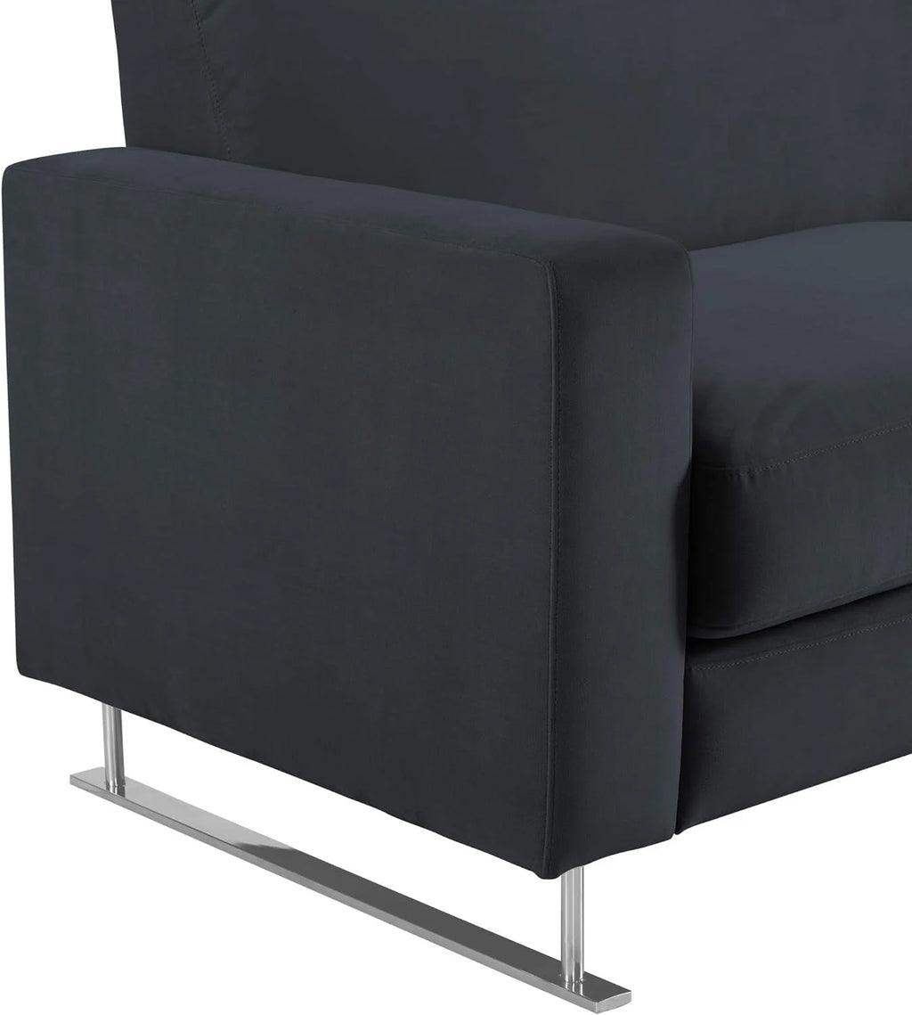 Blue Velvet Sofa with Chrome Sleigh Legs R63689