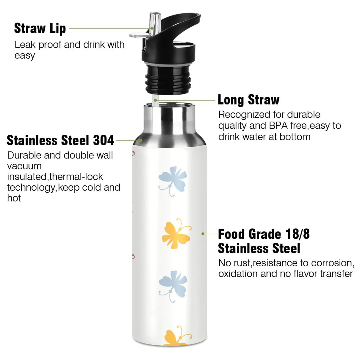 Stainless Steel Insulated Water Bottle with Straw Lid T301028