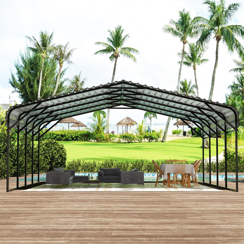 20' x 20' Metal Carport with Galvanized Steel Roof, Grey M74793