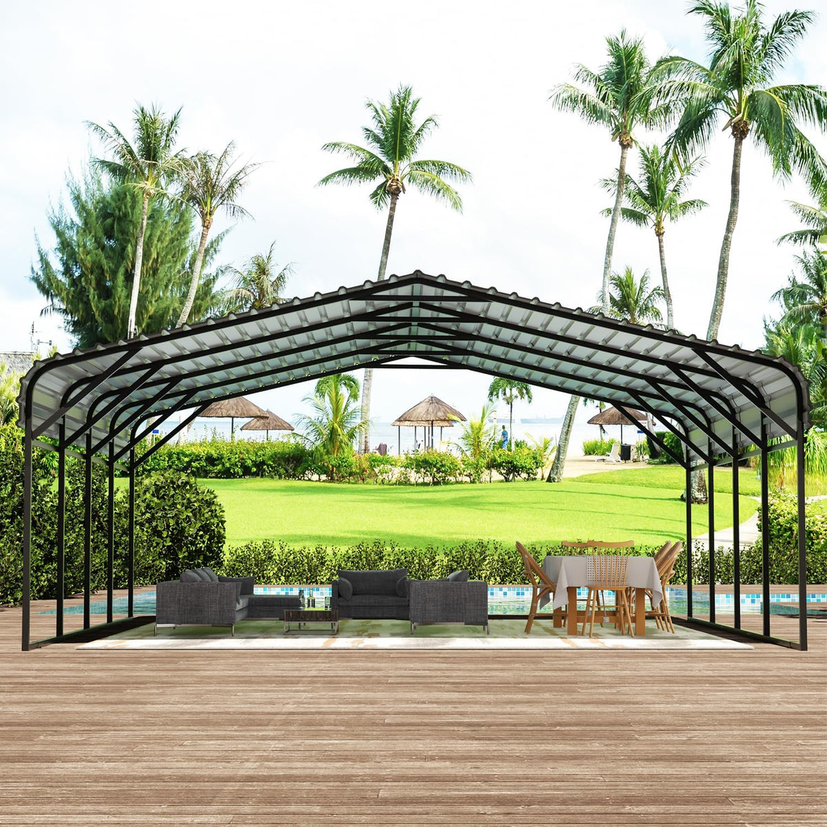 20' x 20' Metal Carport with Galvanized Steel Roof, Grey M74793