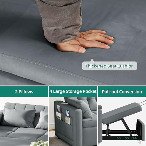 Grey Velvet Convertible Sofa Bed V9260
