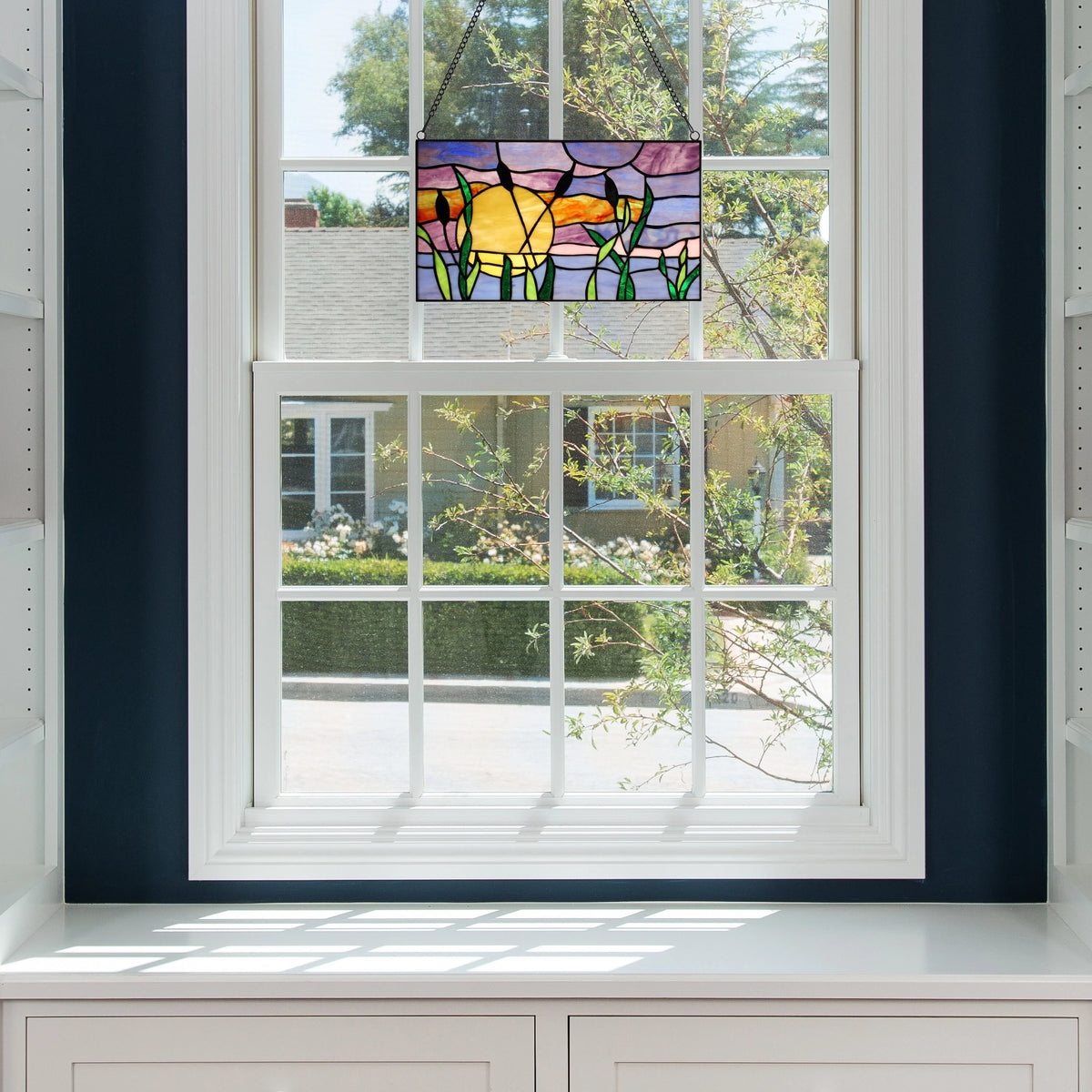 Multicolored Stained Glass Window Panel 14" x 0.25" x 8.25" O71801