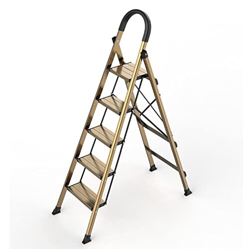 5 Step Folding Black Aluminum Ladder with Anti-Slip Pedal P108907