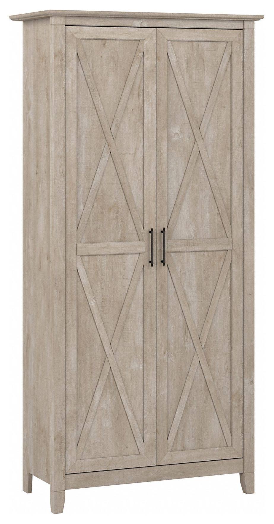 Washed Gray Engineered Wood Bathroom Storage Cabinet with Doors A40538