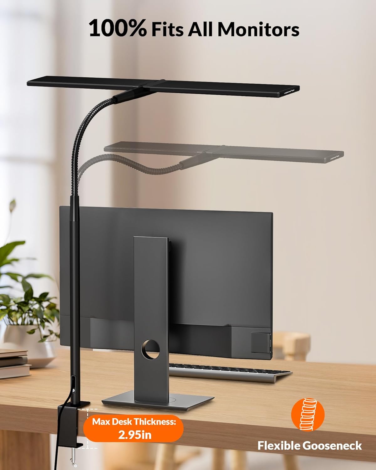 Black Double Head LED Clamp Desk Lamp with Remote Control M638