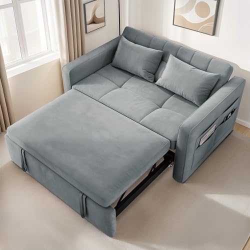Grey Velvet Convertible Sofa Bed V9260