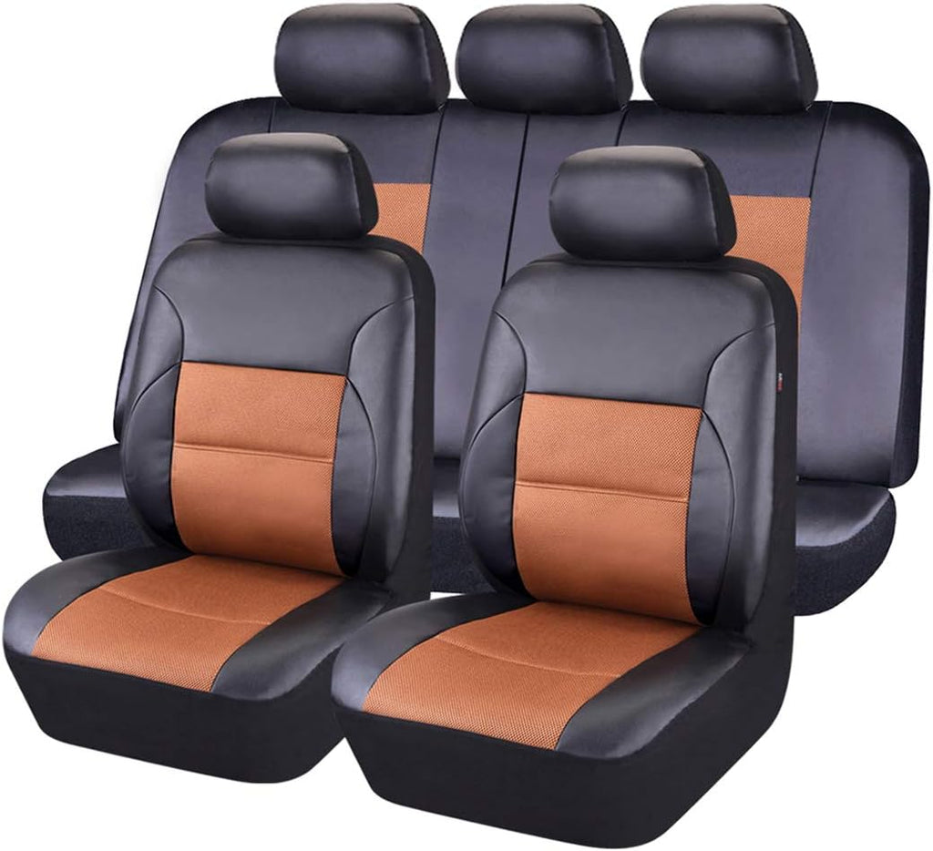 11PCS Leather Car Seat Covers Set Black and Beige N354090