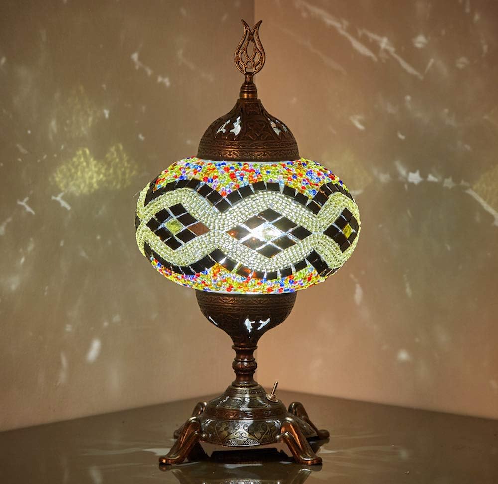 Battery Operated Mosaic Table Lamp with LED Bulb D8557