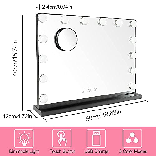 Black 20In Lighted Vanity Mirror with USB Outlet S1952