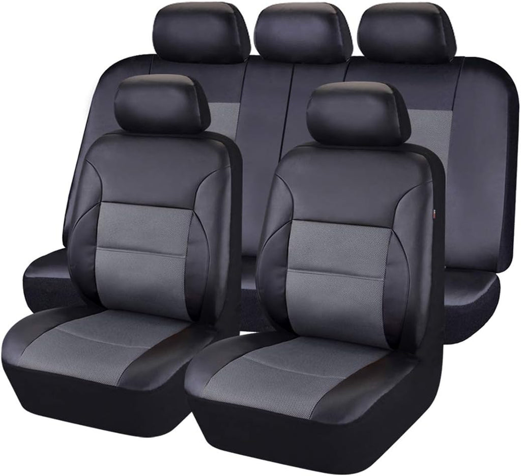 11PCS Leather Car Seat Covers Set Black and Beige N354090