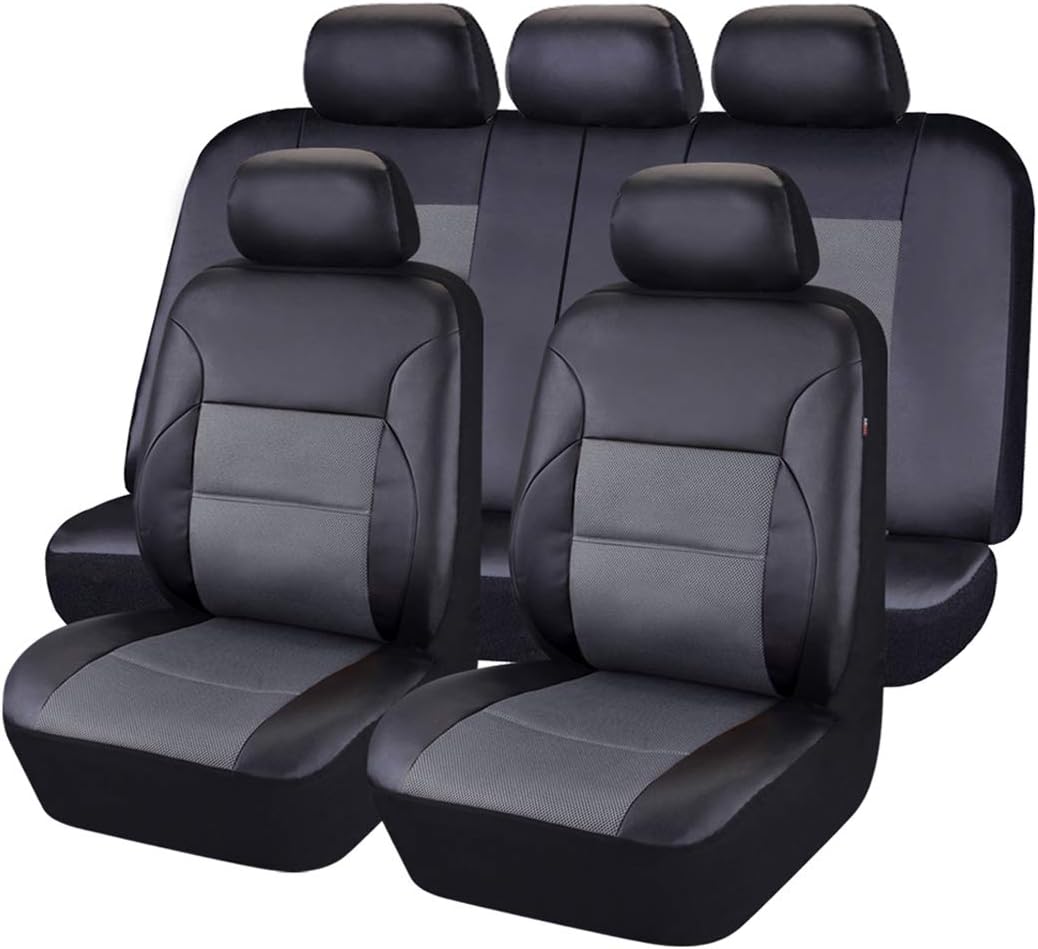 11PCS Leather Car Seat Covers Set Black and Beige N354090