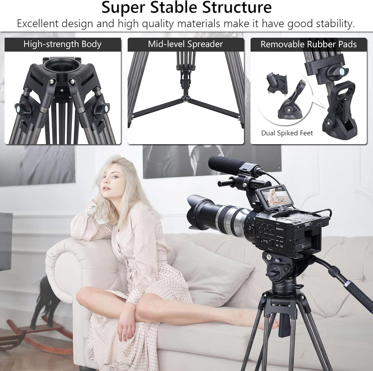 Carbon Fiber Heavy Duty Video Tripod with Fluid Drag Head L377957