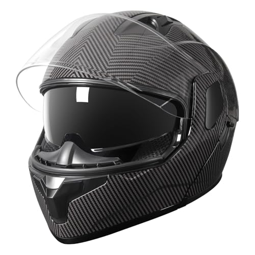 Modular Flip-Up Dual Visor Motorcycle Full Face Helmet (Bright Black, Small) S946