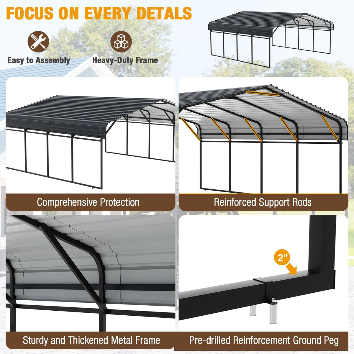 20' x 20' Metal Carport with Galvanized Steel Roof, Grey M74793