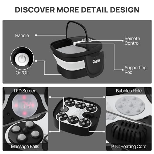 Collapsible Electric Foot Spa with Heat Bubble Remote and 24 Shiatsu Massage Balls K3361