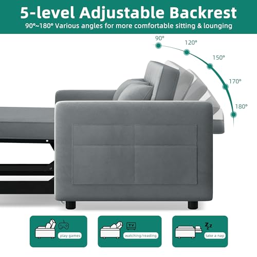 Grey Velvet Convertible Sofa Bed V9260