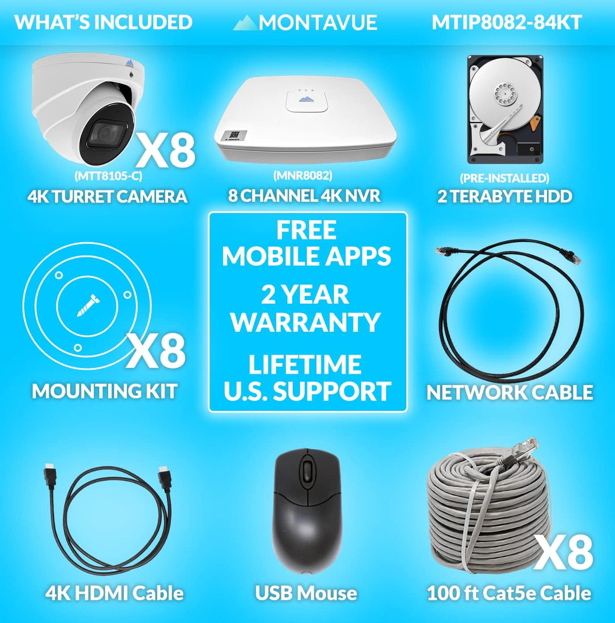 4K 8 Channel POE Security Camera System with 8 Turret Cameras and 2TB Hard Drive R997