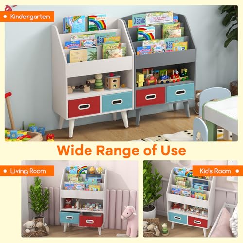 White Wooden Kids Bookshelf with 2 Cube Bins V18814