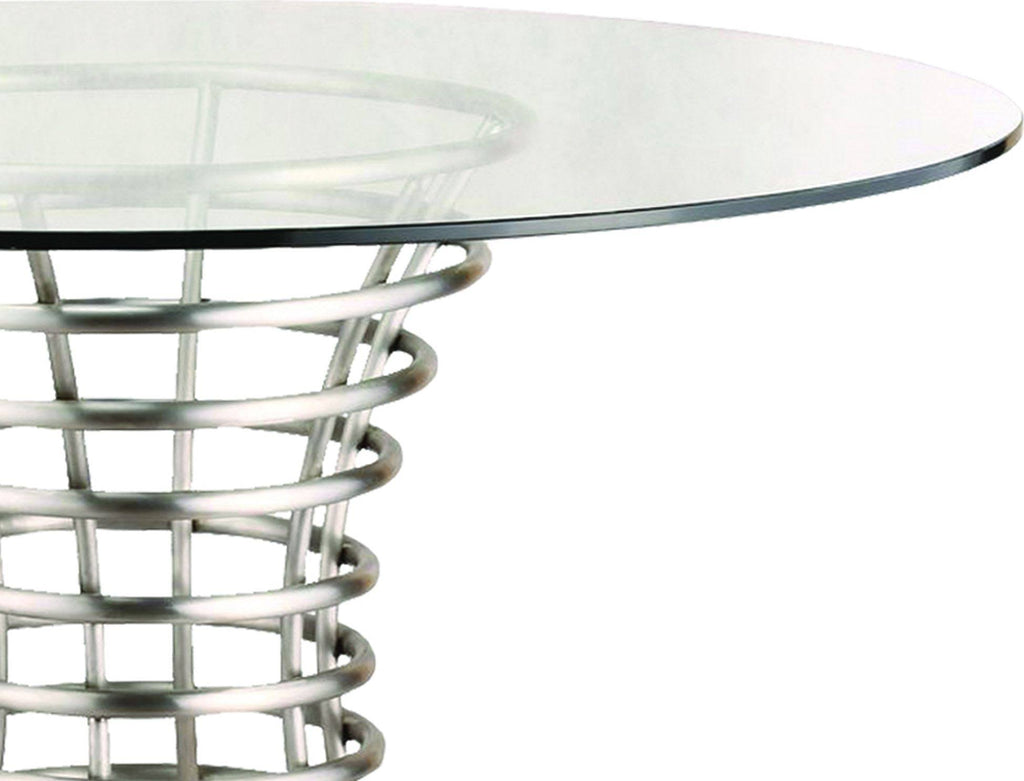 Brushed Stainless Steel Dining Table with Clear Glass T566015