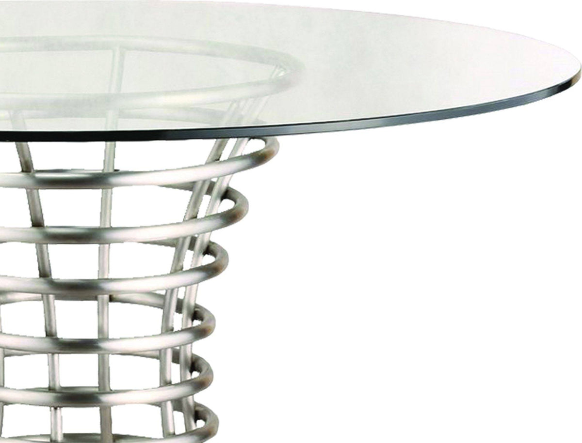 Brushed Stainless Steel Dining Table with Clear Glass T566015