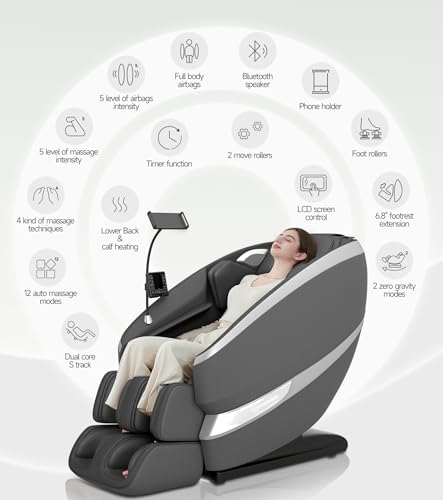 Black Full Body Massage Chair with Dual Core S-Track, Zero Gravity Recliner K91467