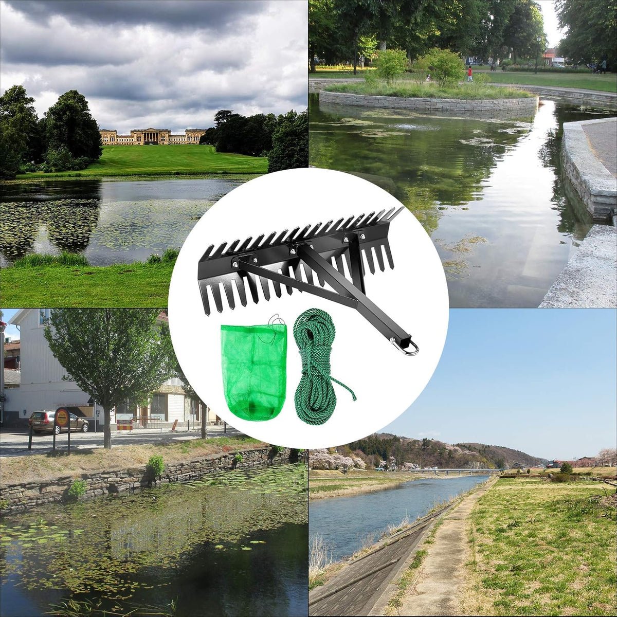 16 inch Double Sided Aquatic Weed Rake with 66ft Rope O2023
