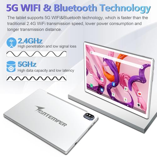 Android Tablet 10.1 Inch 16GB RAM 128GB ROM 2 in 1 Tablet with Keyboard Mouse Pen Octa-Core 2.0Ghz 7000mAh 1080FHD 13MP Camera Silvery A262