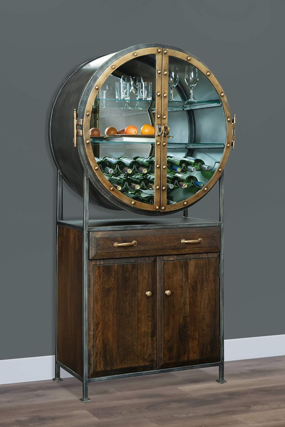 Distressed Hardwood Wine Bar Cabinet N48008