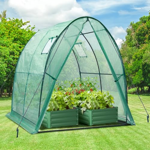 Portable Tunnel Greenhouse with Mesh Windows, 5.9x5.9x6.6 FT M9481