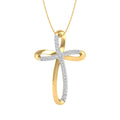 18K Yellow Gold over Sterling Silver Round Diamond Cross Pendant Necklace J312981