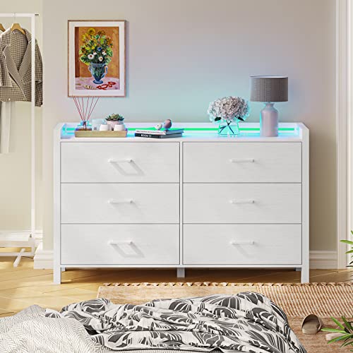 White 6 Drawer Wood Dresser with LED Lights U94607