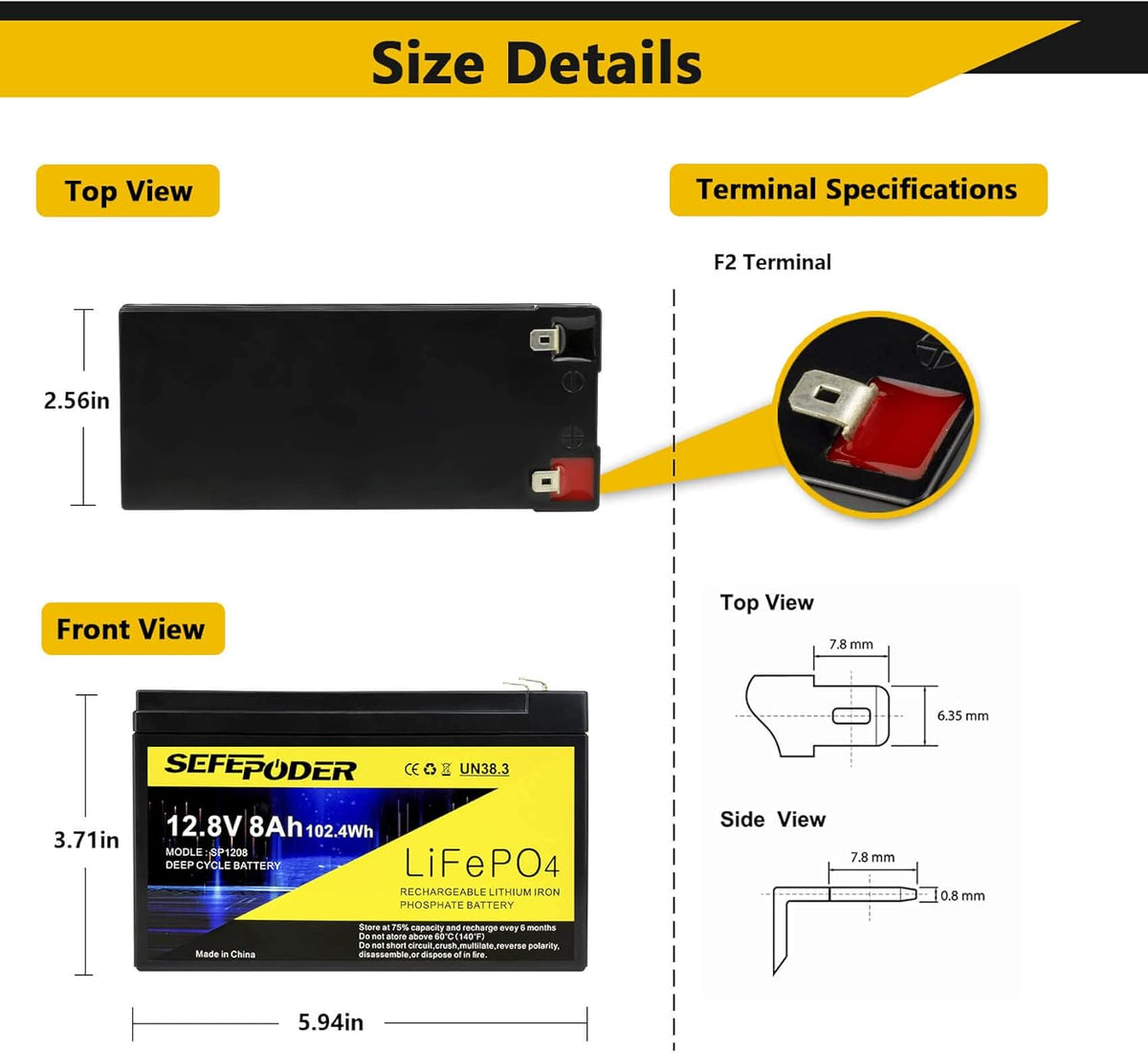 12V 12Ah LiFePO4 Deep Cycle Rechargeable Battery H84906