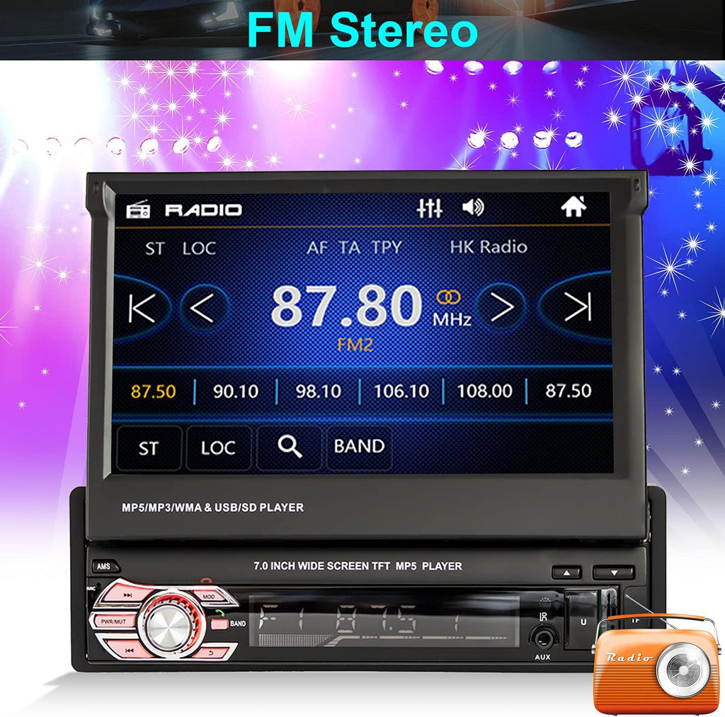 Single Din 7 Inch Flip Out Touchscreen Car Stereo with Backup Camera Q57779