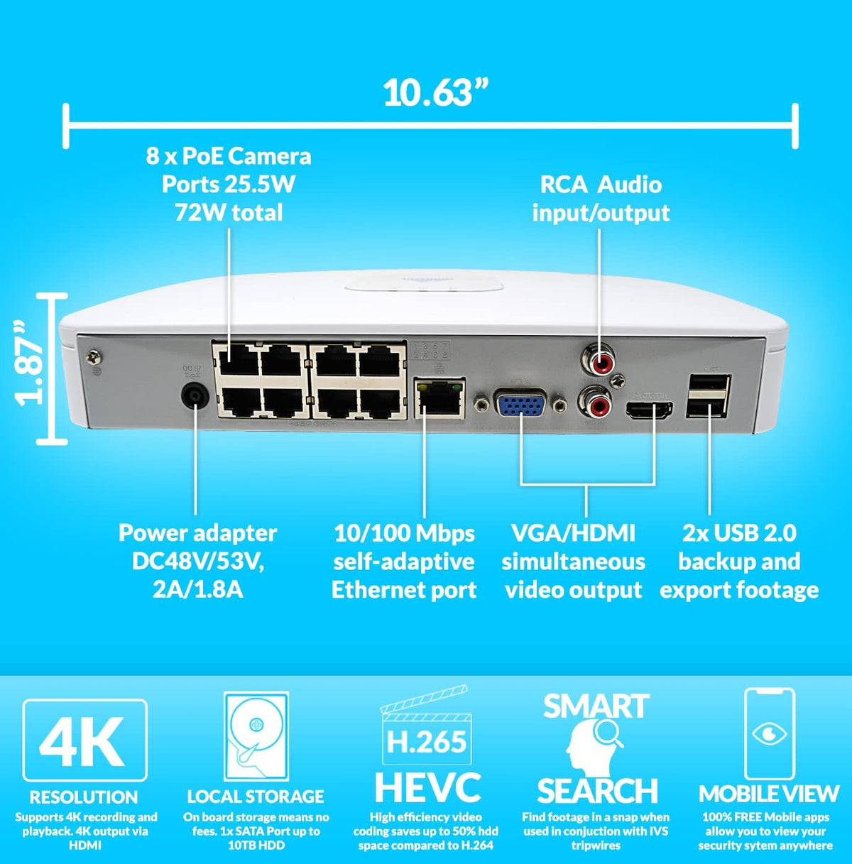 4K 8 Channel POE Security Camera System with 8 Turret Cameras and 2TB Hard Drive R997