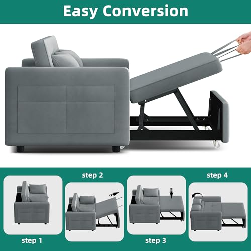 Grey Velvet Convertible Sofa Bed V9260