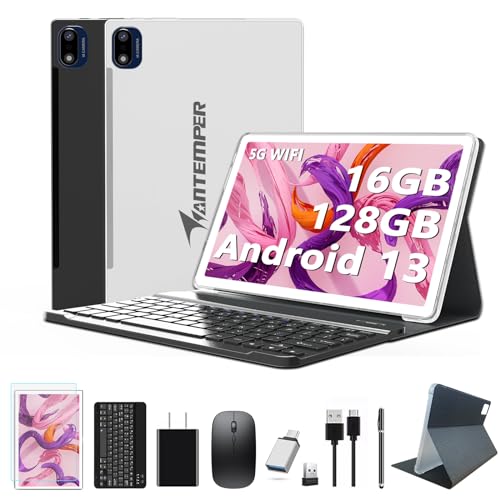 Android Tablet 10.1 Inch 16GB RAM 128GB ROM 2 in 1 Tablet with Keyboard Mouse Pen Octa-Core 2.0Ghz 7000mAh 1080FHD 13MP Camera Silvery A262