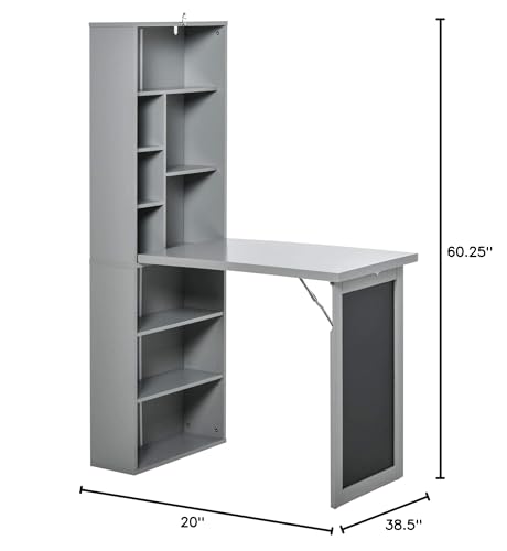 Grey Wall Mount Desk Cabinet with Blackboard and Side Shelf I2982