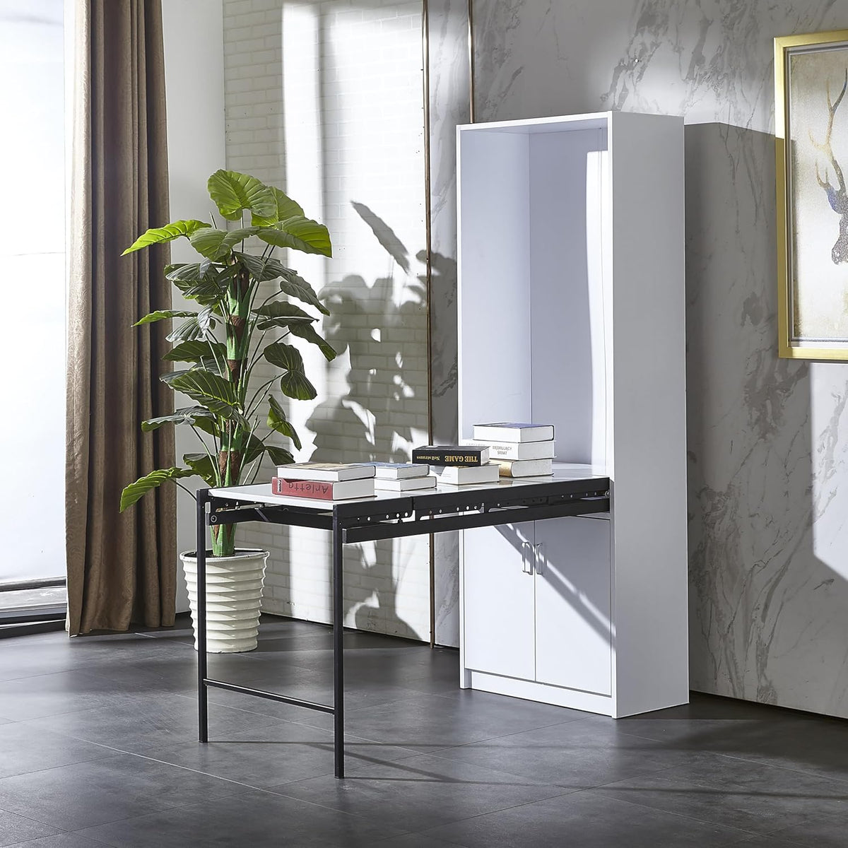 White Wall Mounted Fold Out Desk with Storage Area E116669