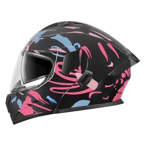 Modular Flip-Up Dual Visor Motorcycle Full Face Helmet (Bright Black, Small) S946