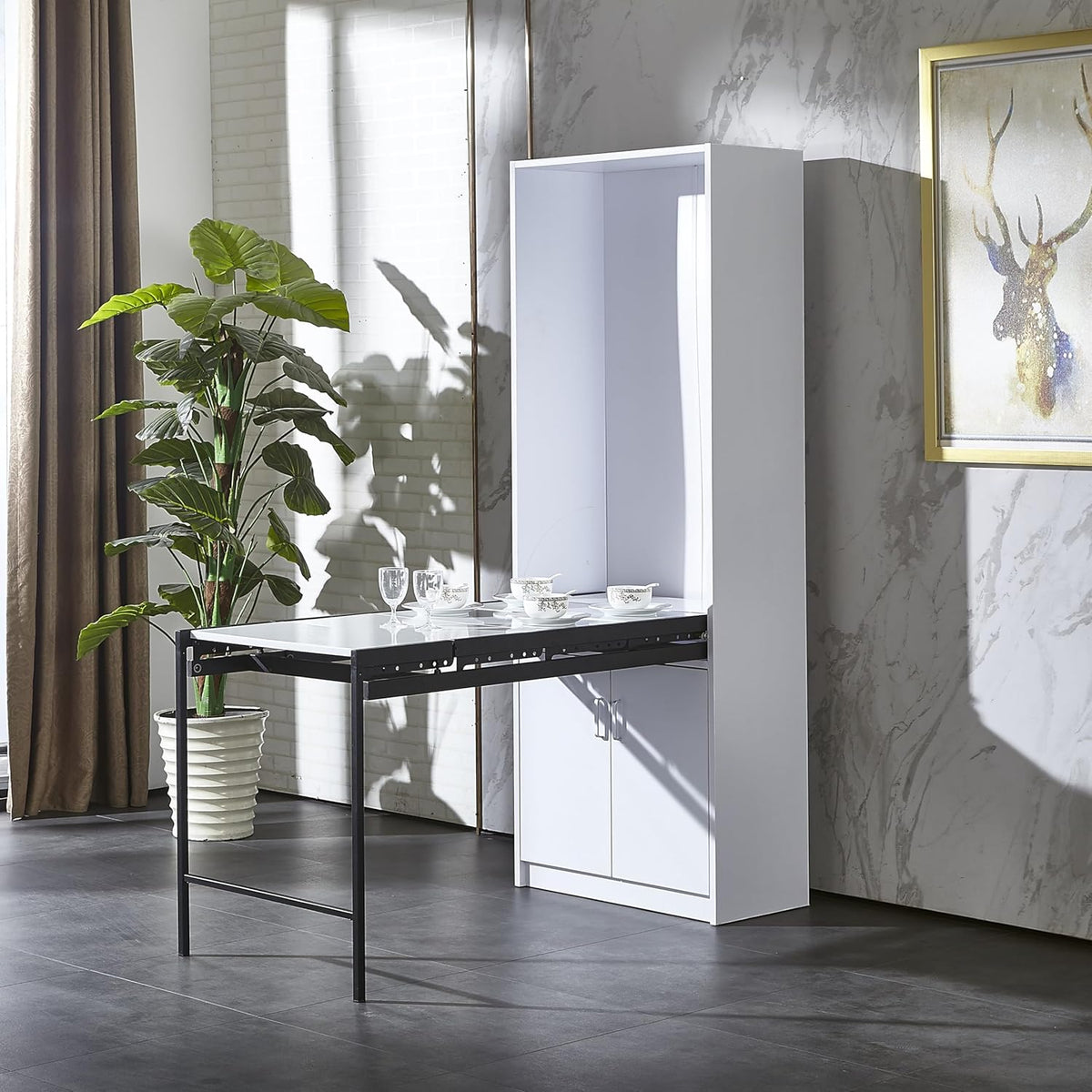White Wall Mounted Fold Out Desk with Storage Area E116669