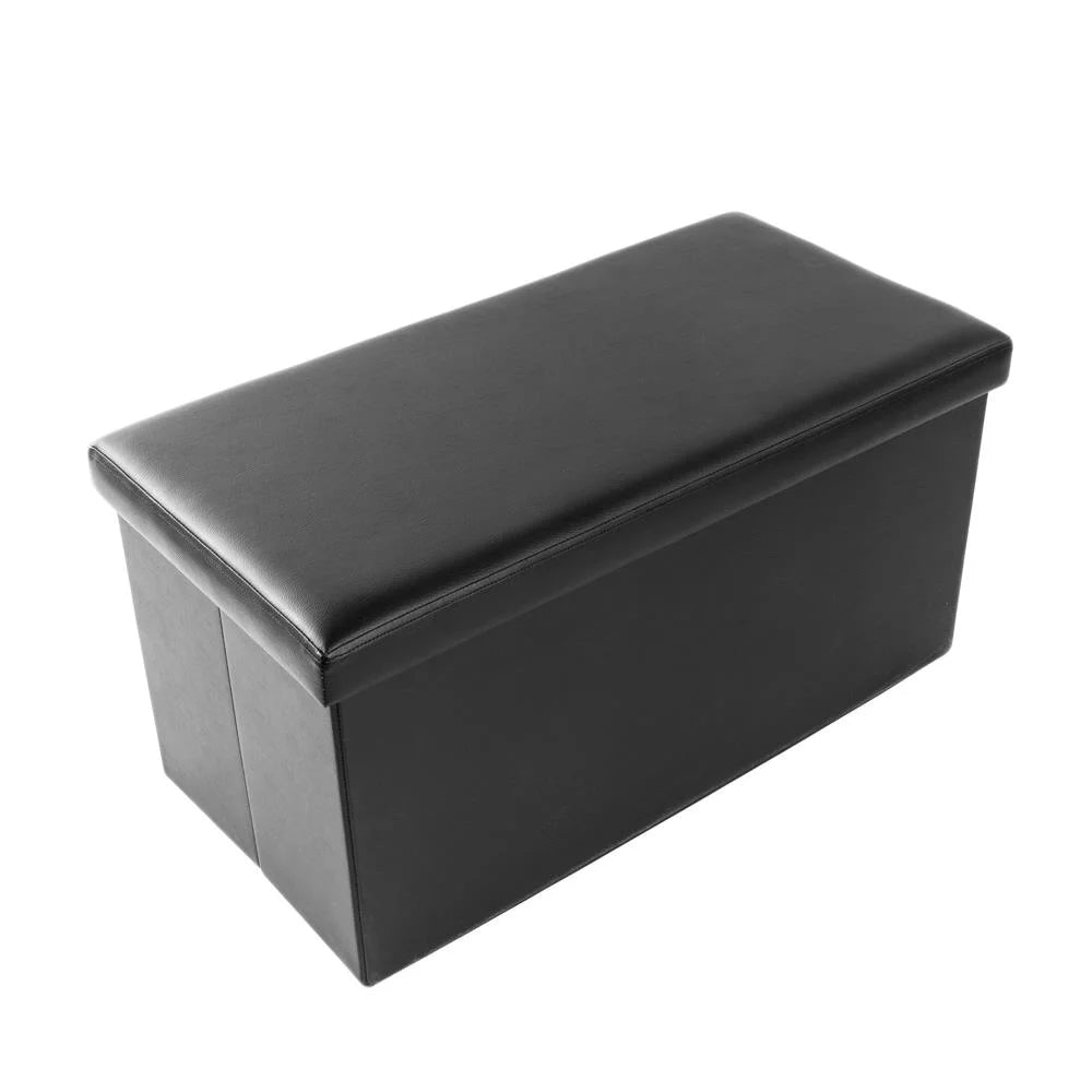 Black Faux Leather Folding Footstool Rectangle Storage Ottoman J203564