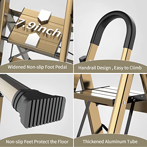 5 Step Folding Black Aluminum Ladder with Anti-Slip Pedal P108907