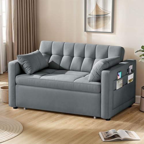 Grey Velvet Convertible Sofa Bed V9260