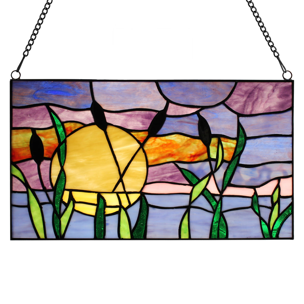 Multicolored Stained Glass Window Panel 14" x 0.25" x 8.25" O71801