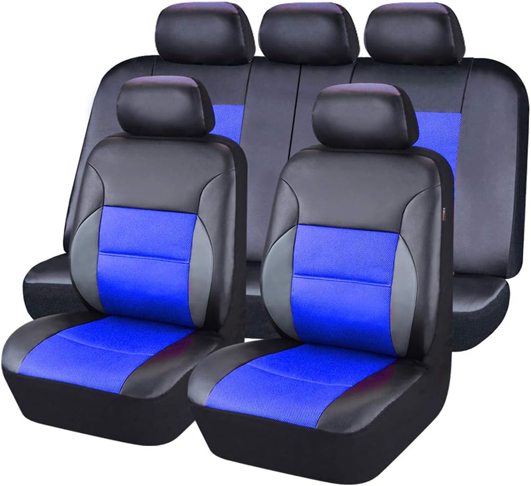 11PCS Leather Car Seat Covers Set Black and Beige N354090