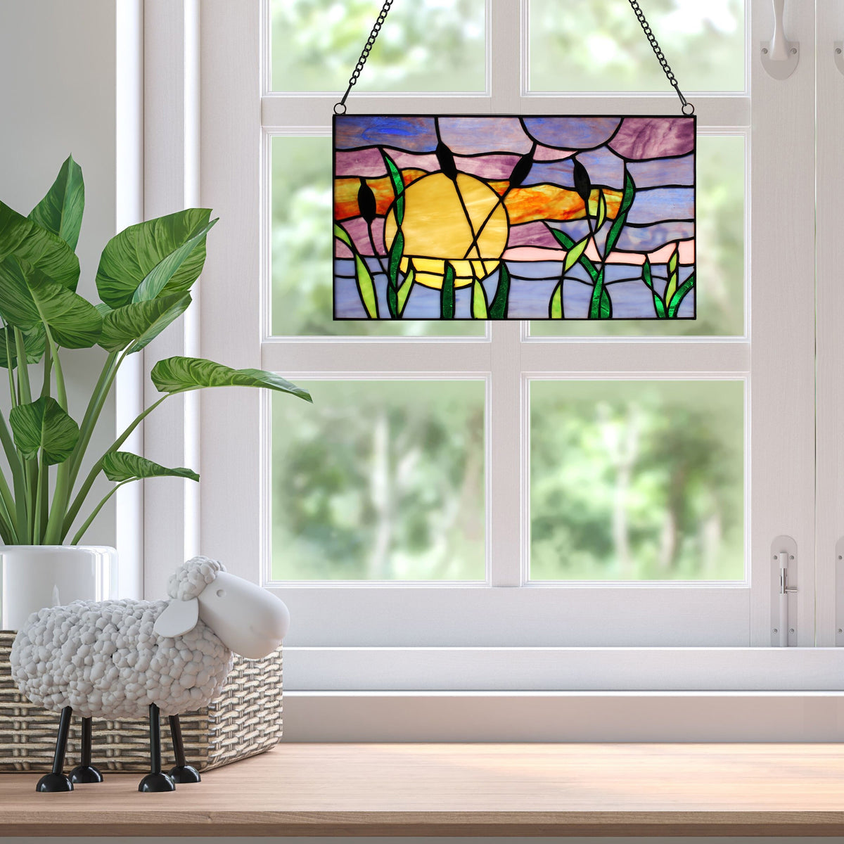 Multicolored Stained Glass Window Panel 14" x 0.25" x 8.25" O71801