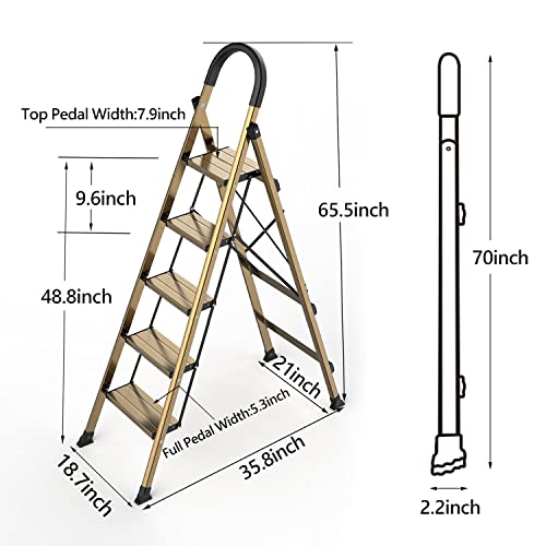 5 Step Folding Black Aluminum Ladder with Anti-Slip Pedal P108907