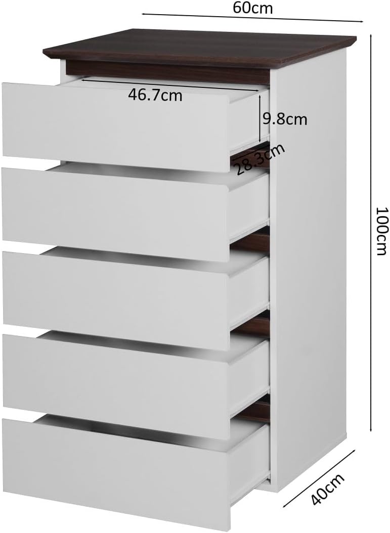 White 5 Drawer Dresser with Wood Color Top E678972