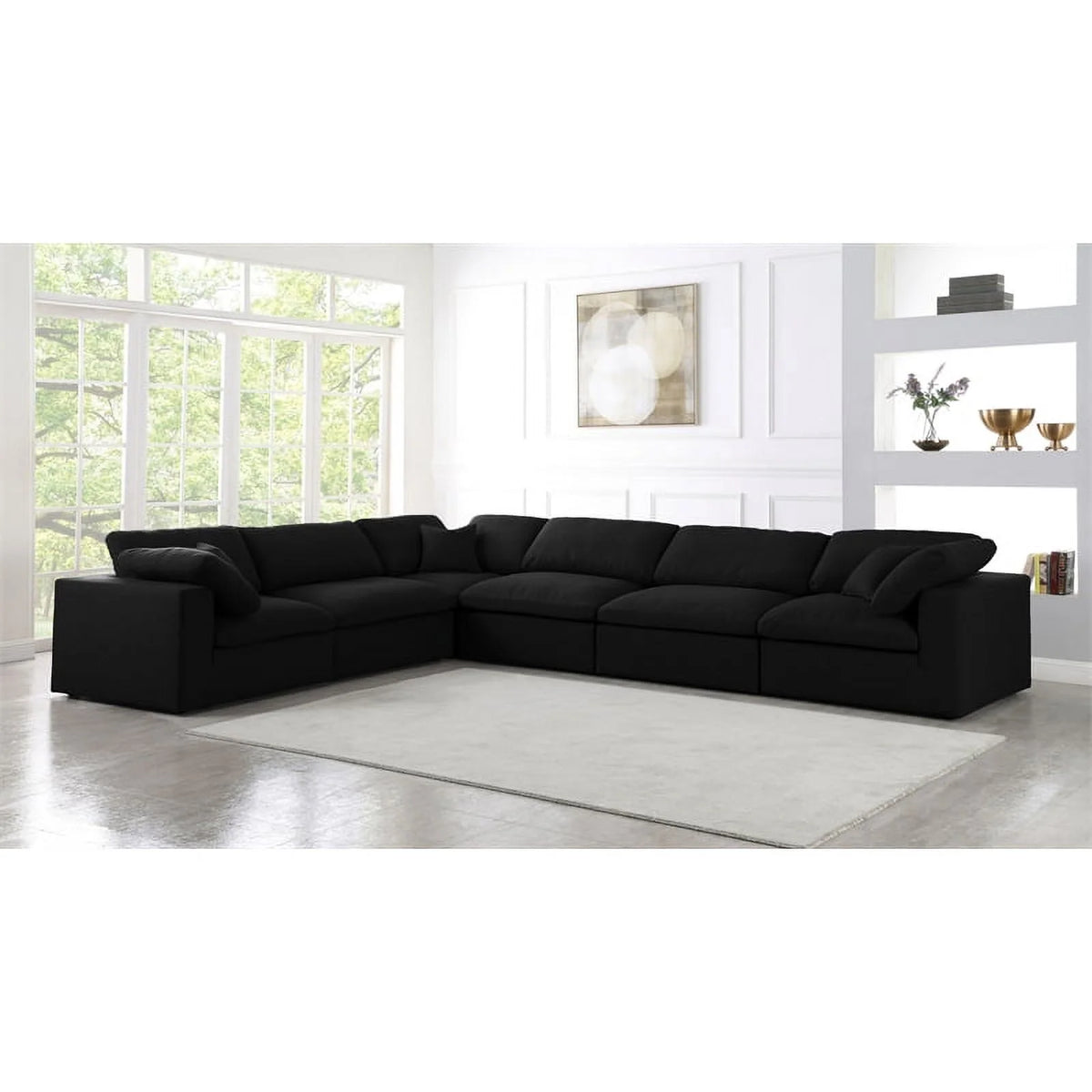 Black Linen Fabric Modular Sectional R847121