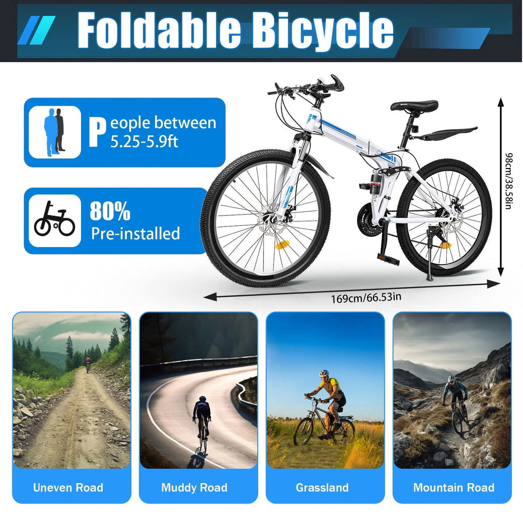 Folding Bike 21-speed Blue & White E258232